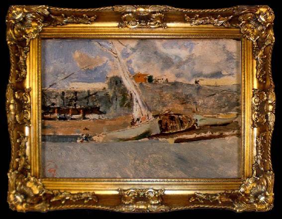 framed  Maria Fortuny i Marsal Paesaggio con barche, ta009-2